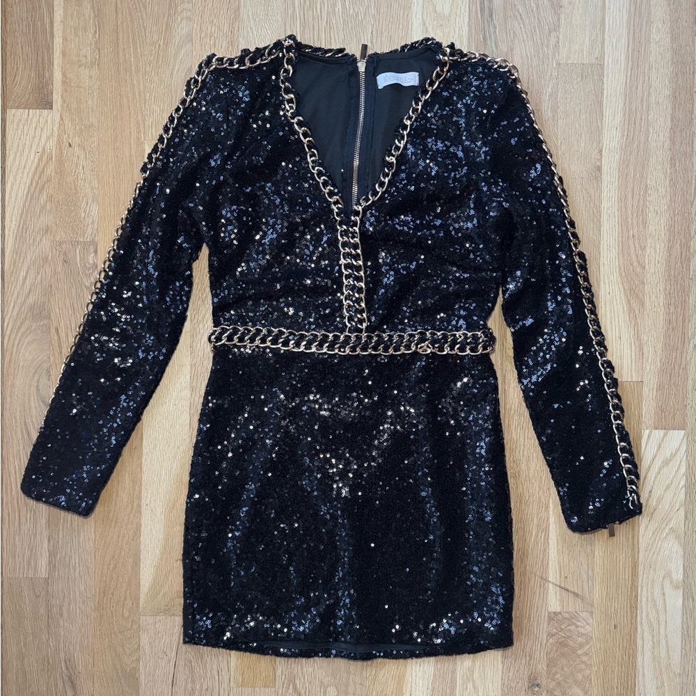 JESSICA BARA SHAREEN SEQUIN CHAIN MINI DRESS Medium